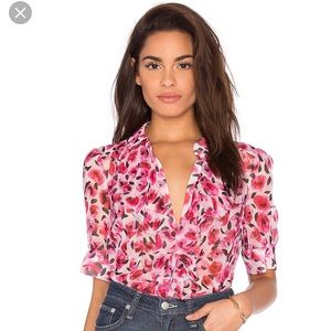 Kate Spade Rose Silk Ruffle Shirt